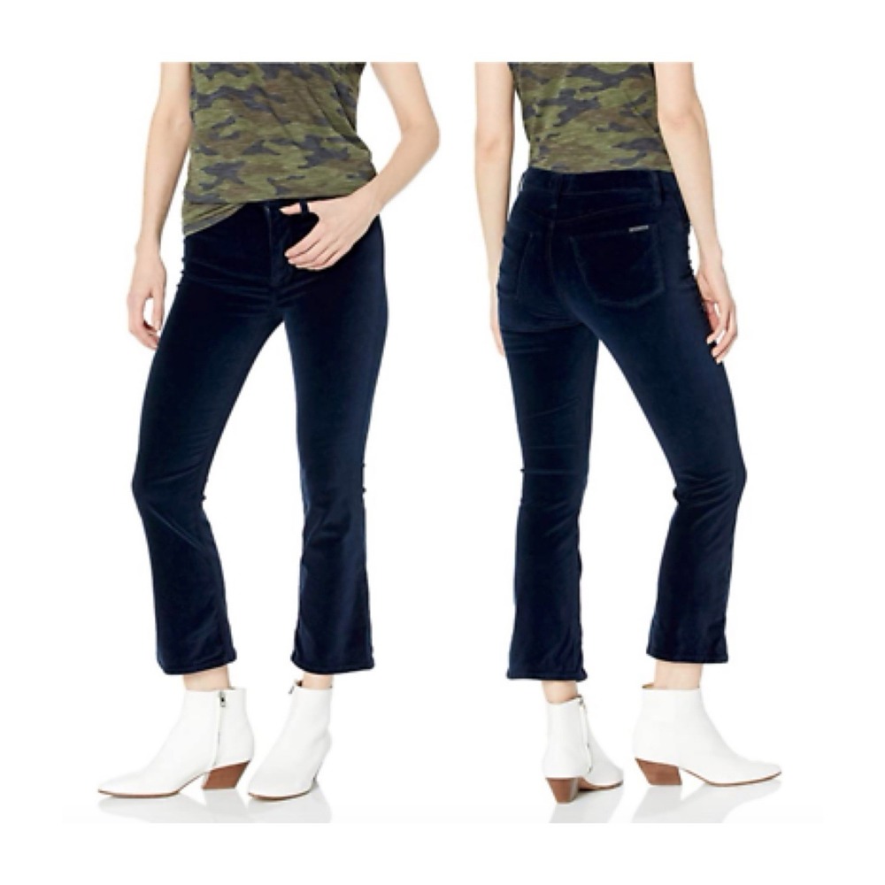 Hudson Brix High Rise Cropped Boot Navy Blue Velvet Pants WHC535VEG Size 31